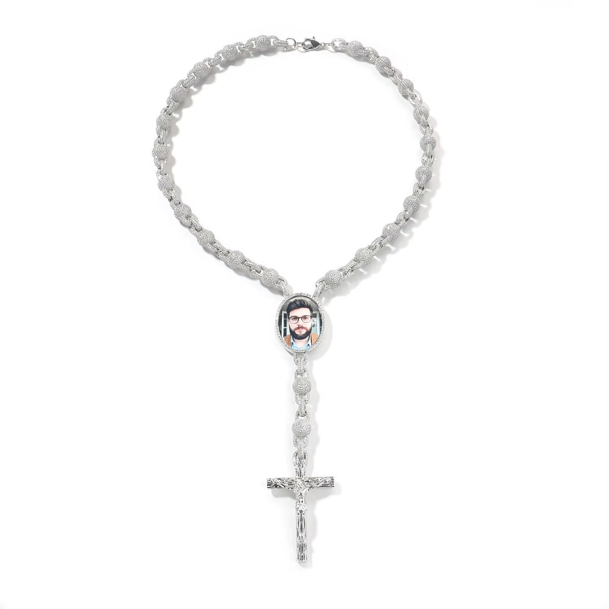 Crowned  Crucifix Custom Photo Necklace