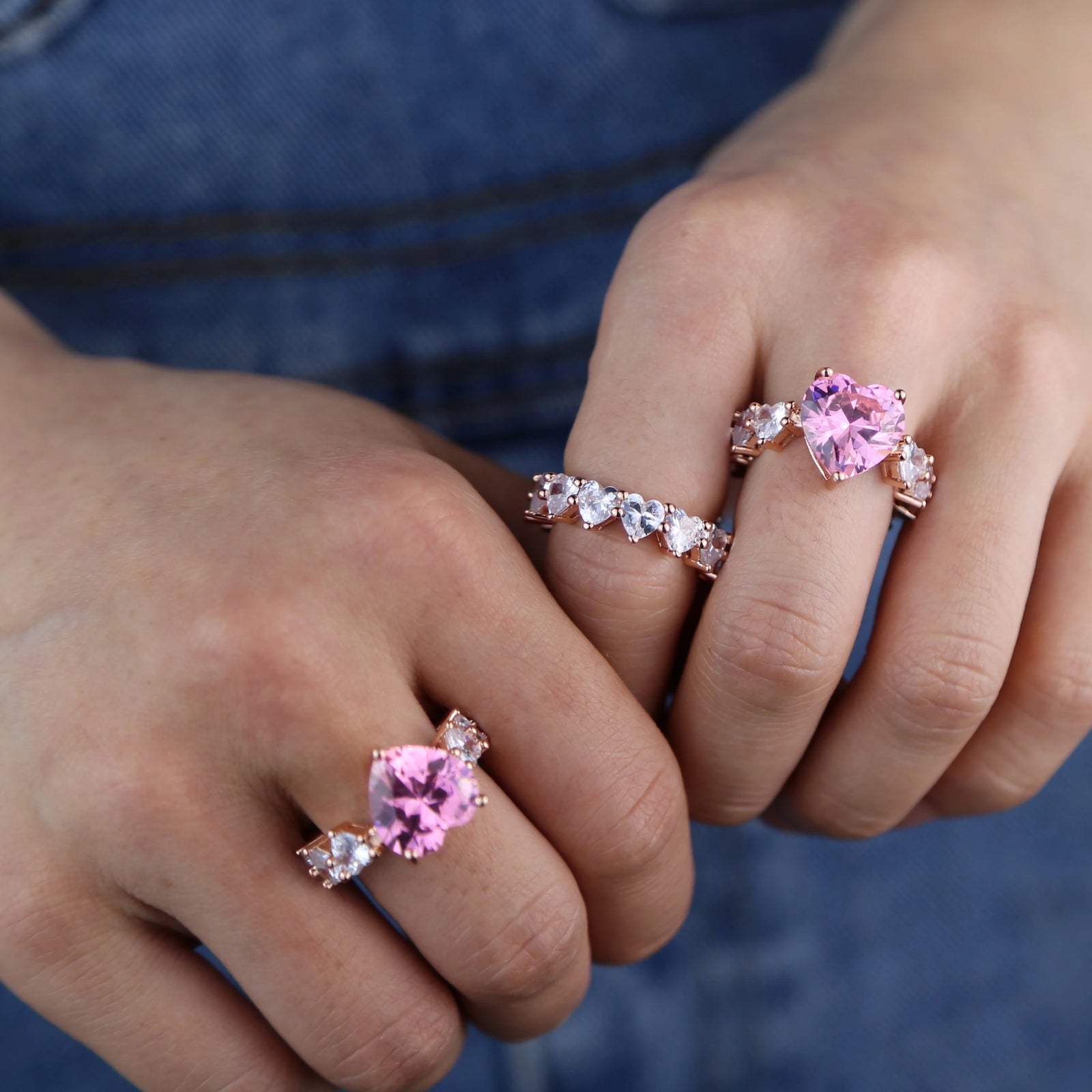BEDAZZLED PINK HEART RING