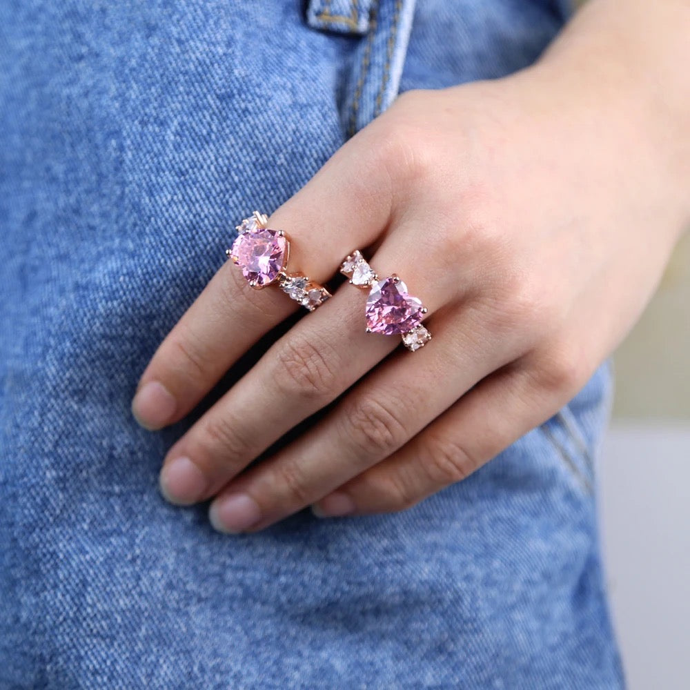 BEDAZZLED PINK HEART RING
