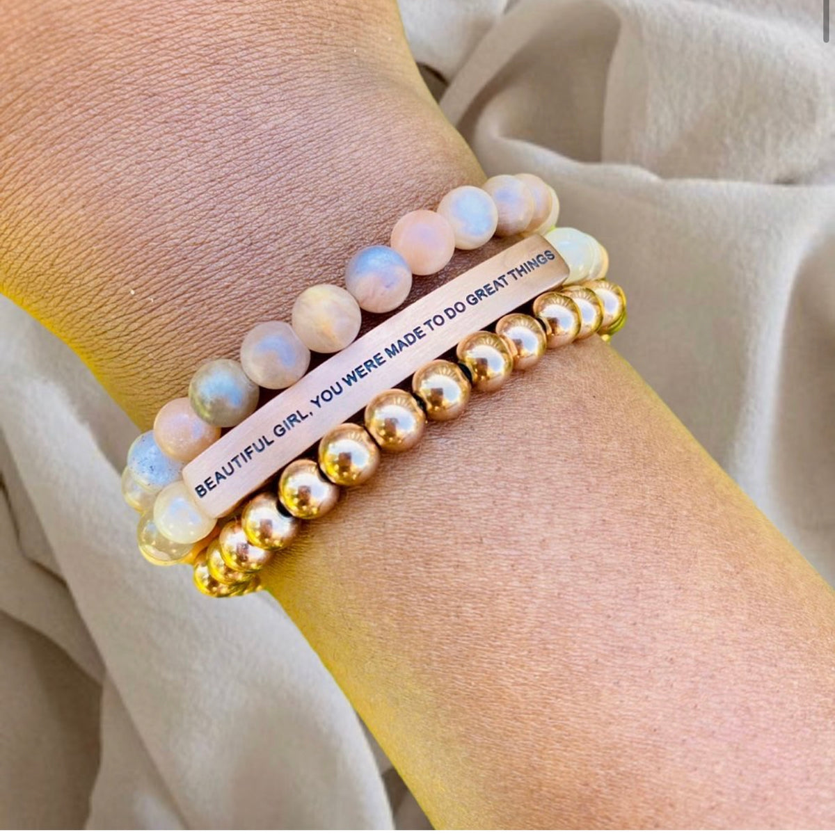 BEAUTIFUL GIRL, YOU WERE MADE TO DO GREAT THINGS BRACELET STACK