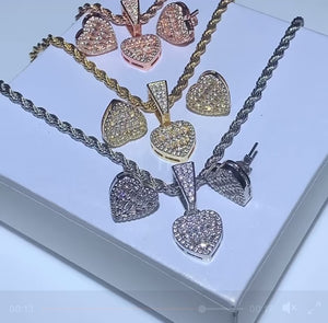 CALI LOVING HEART PENDANT & EARRING NECKLACE SET