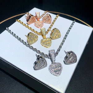 CALI LOVING HEART PENDANT & EARRING NECKLACE SET